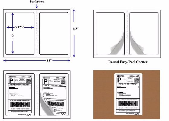 8,5 * 11 labels thermiques découpés avec des matrices de blanc pour l'expédition